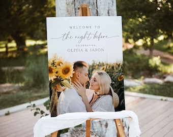 Minimalist Rehearsal Dinner Welcome Sign With Photo, Modern Wedding Rehearsal Welcome Sign, The Night Before Welcome Sign Template, M2
