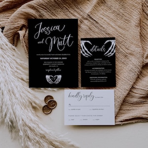 Gothic Wedding Invitation Set Templates, Dark Moody Wedding, Till Death Do Us Part, Halloween Details, RSVP, Editable, Instant Download, B1