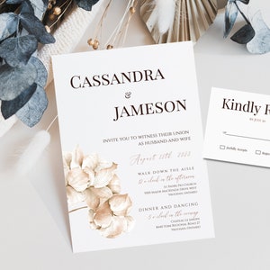 Floral Wedding Invitation Template, Printable Wedding Invitation, RSVP card template, Instant Download Invite, Elegant Wedding Invitation