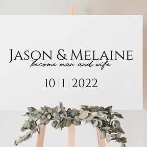 Modello di segno di matrimonio digitale, segno di nozze di benvenuto, segnaletica di nozze in bianco e nero, segnaletica di nozze semplice, segno di nozze stampabile