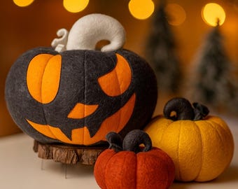 Felt Pumpkin Sewing Pattern – Halloween Jack-o'-Lantern DIY (PDF Digital Download)