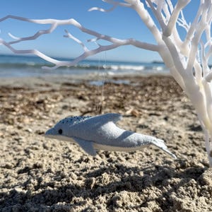 White felt dolphin plush, handmade ocean toy, sea animal soft toy