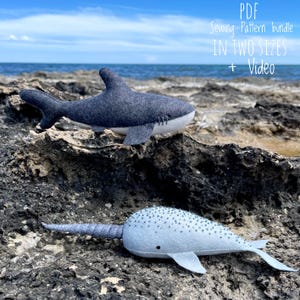 Ocean Sewing Pattern Bundle PDF. Felt shark and narwhal stuffed toys in two sizes. Sea creatures pattern PDF. Nautical hand-sewing project