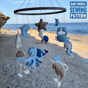 Nautical nursery mobile DIY. Ocean Creatures Ornament Sewing Pattern. Felt Sea Animals Pattern. Easy Sewing Tutorial PDF Pattern. .