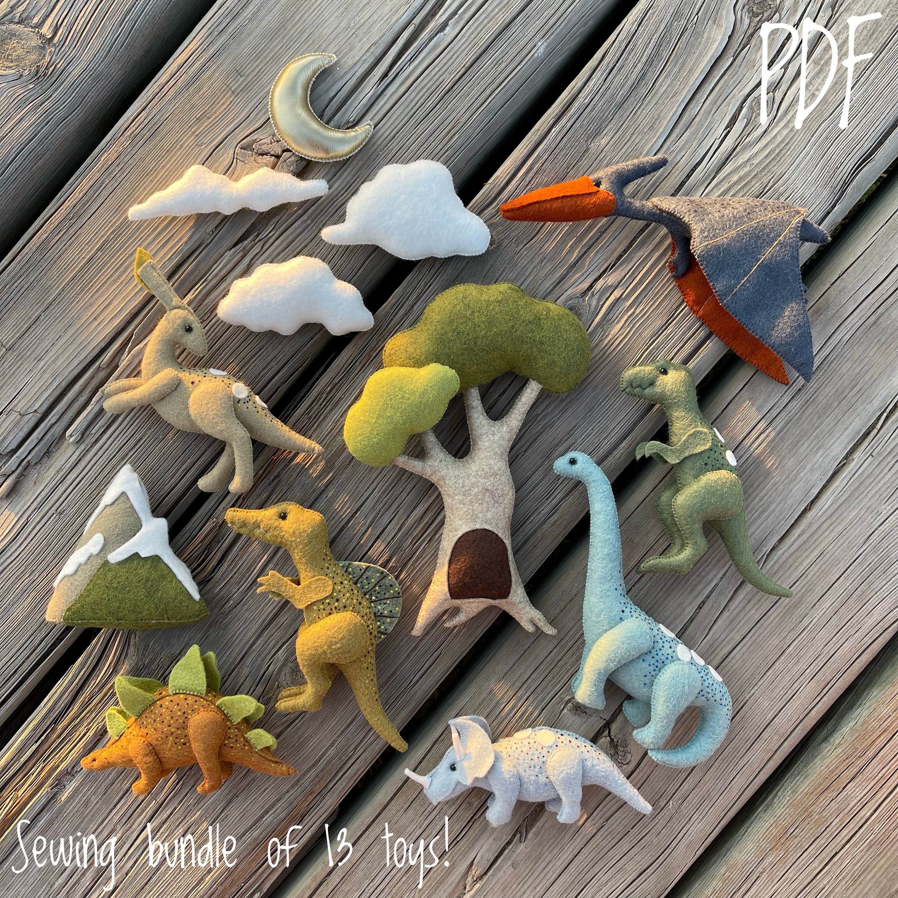 Felt Dinosaurs Sewing Pattern Bundle: DIY Woodland Toys (PDF pattern)
