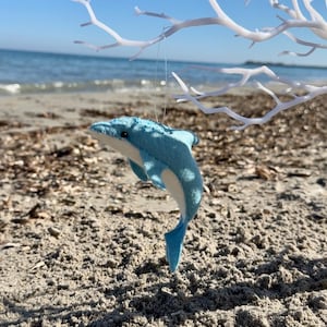 Felt dolphin sewing pattern PDF, blue dolphin plush toy, ocean animal handmade