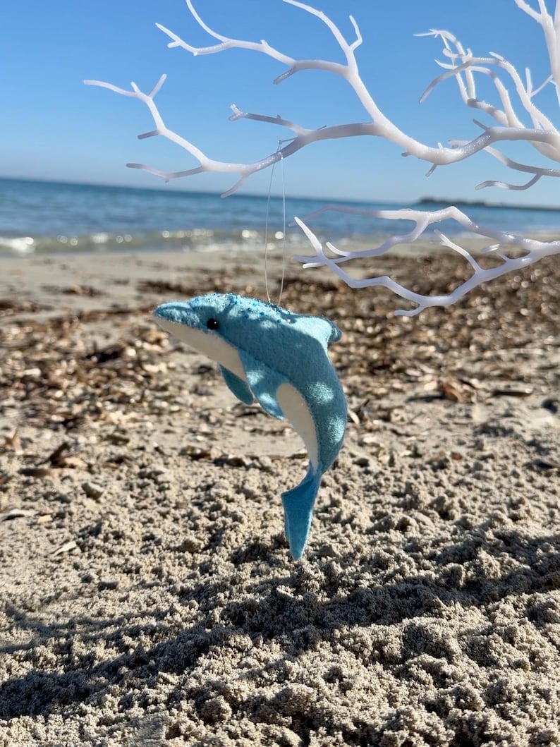 Felt dolphin sewing pattern PDF, blue dolphin plush toy, ocean animal handmade