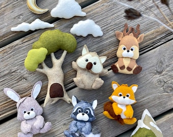 12 Woodland Animals Felt Sewing Patterns Bundle PDF | Forest Baby Mobile Toys
