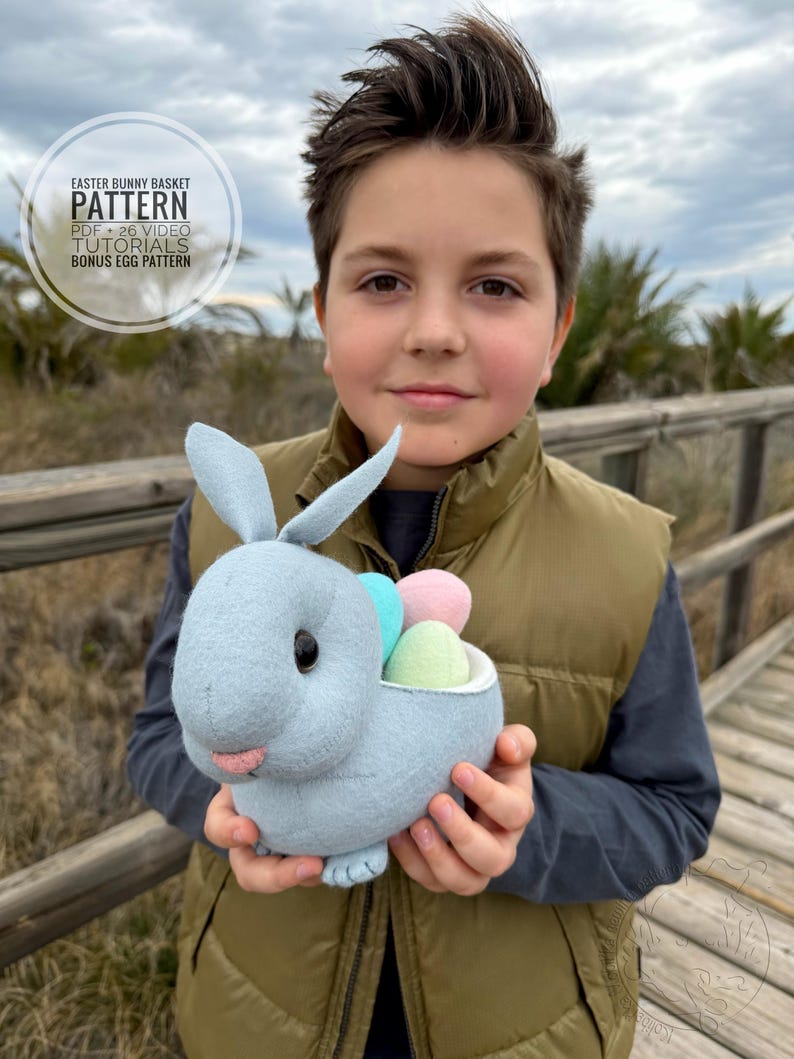 Easter Bunny Basket Sewing Pattern PDF | Felt Eggs + Embroidery Videos ...