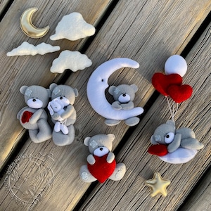 Teddy Bear Baby Mobile Felt Sewing Pattern Bundle PDF with Video Tutorials
