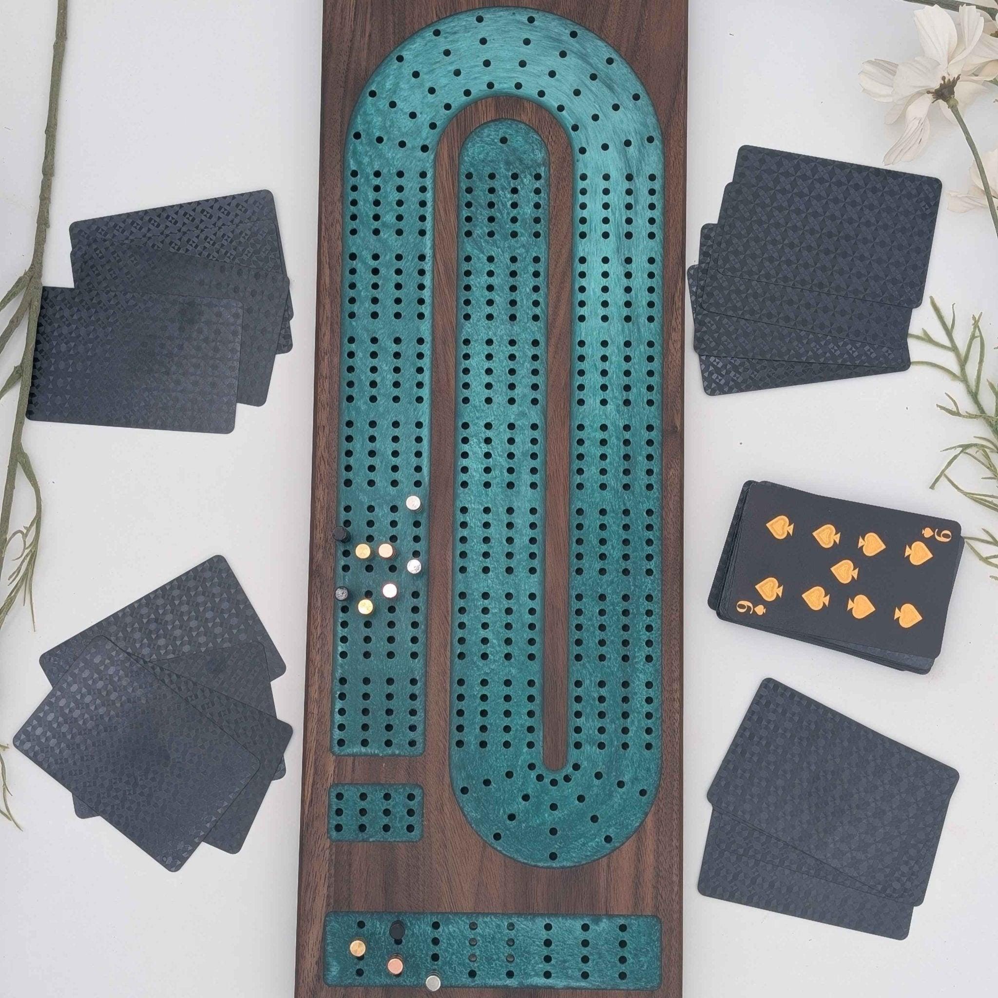 Four Lane Cribbage Board - Emerald Resin Inlay - Etsy