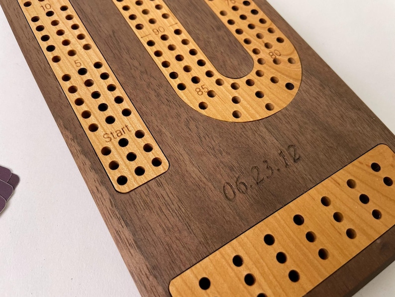 Premium Cribbage Board With Wooden Inlay | Comes With 6 Metal Pegs ...