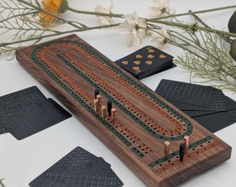 Premium Cribbage Board - Multi Lane Sage Green and 24k Gold Resin Inlay