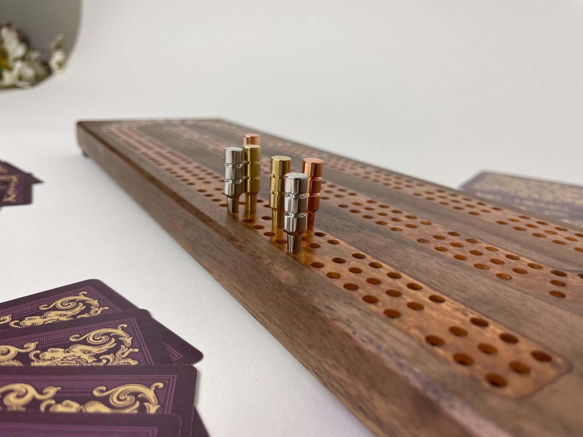 Premium Cribbage Board With Copper Resin Track Inlay Peg Etsy