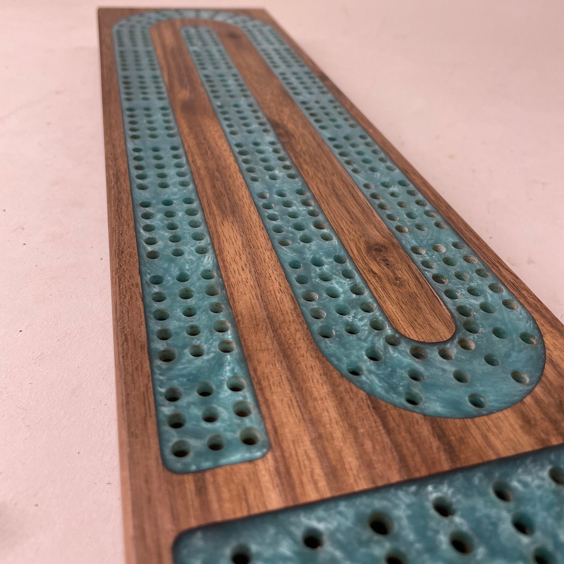 Premium Cribbage Board Glacier Blue Resin Inlay With Peg Storage ...