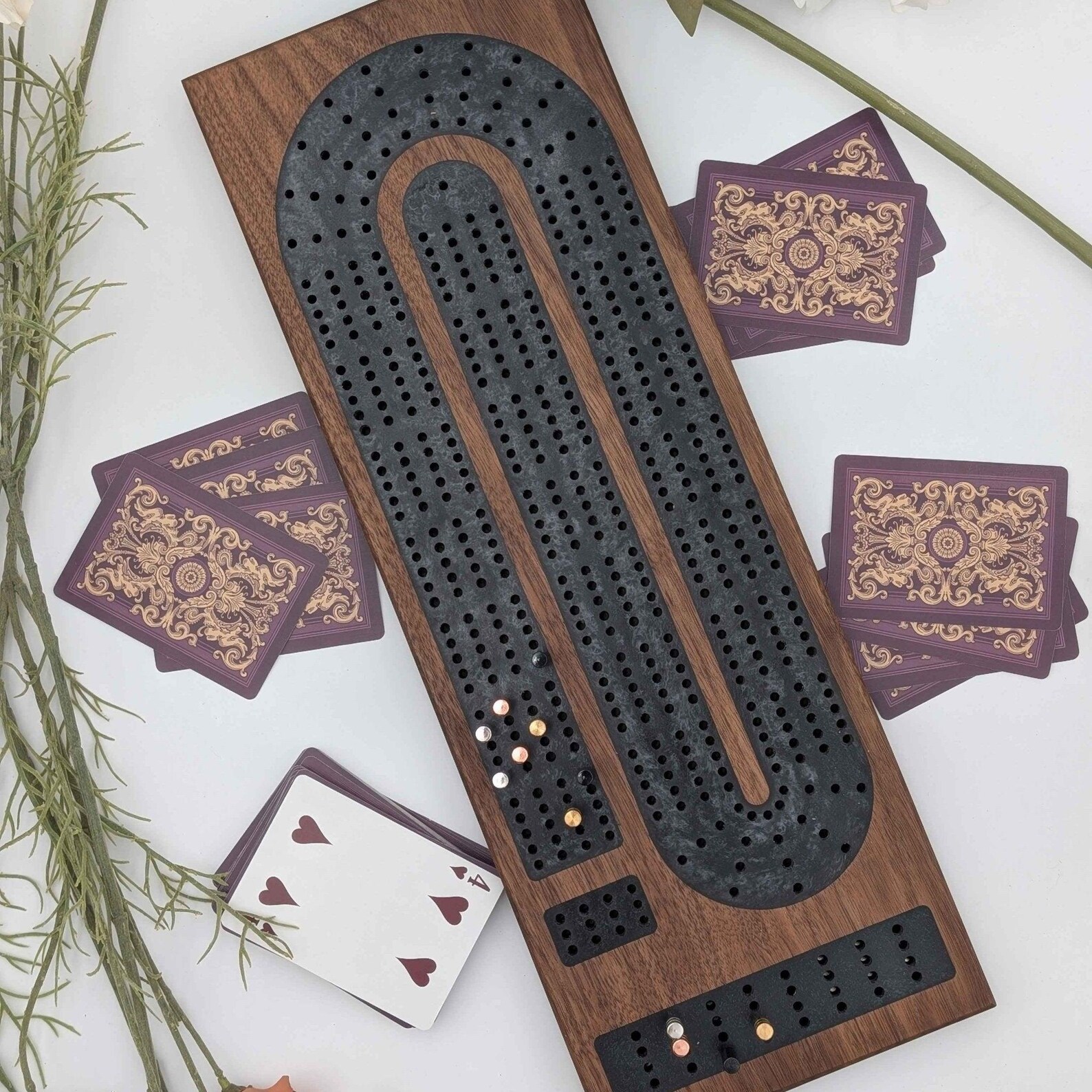 4-lane Cribbage Board – Onxy Resin Inlay, Premium Hardwood, Custom ...