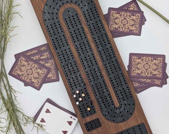 4-Lane Cribbage Board – Onxy Resin Inlay, Premium Hardwood, Custom Engraved