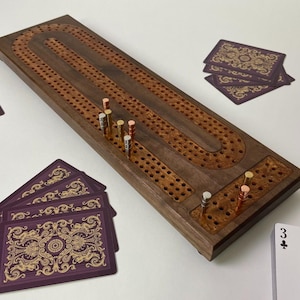 Premium Cribbage Board with Copper Resin Track Inlay | Peg Storage | Comes with 6 metal pegs | Personalization Available  | Made in the USA