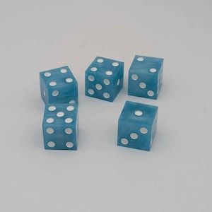 Handmade 5 D6 Dice Set - Glacier Blue Sharp Edged Casino Dice Set, dnd dice set, bar dice set, made in america