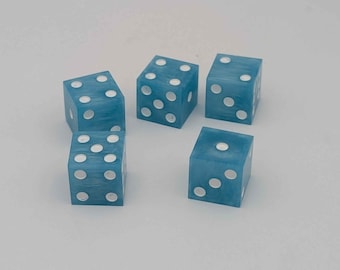 Handmade 5 D6 Dice Set - Glacier Blue Sharp Edged Casino Dice Set, dnd dice set, bar dice set, made in america