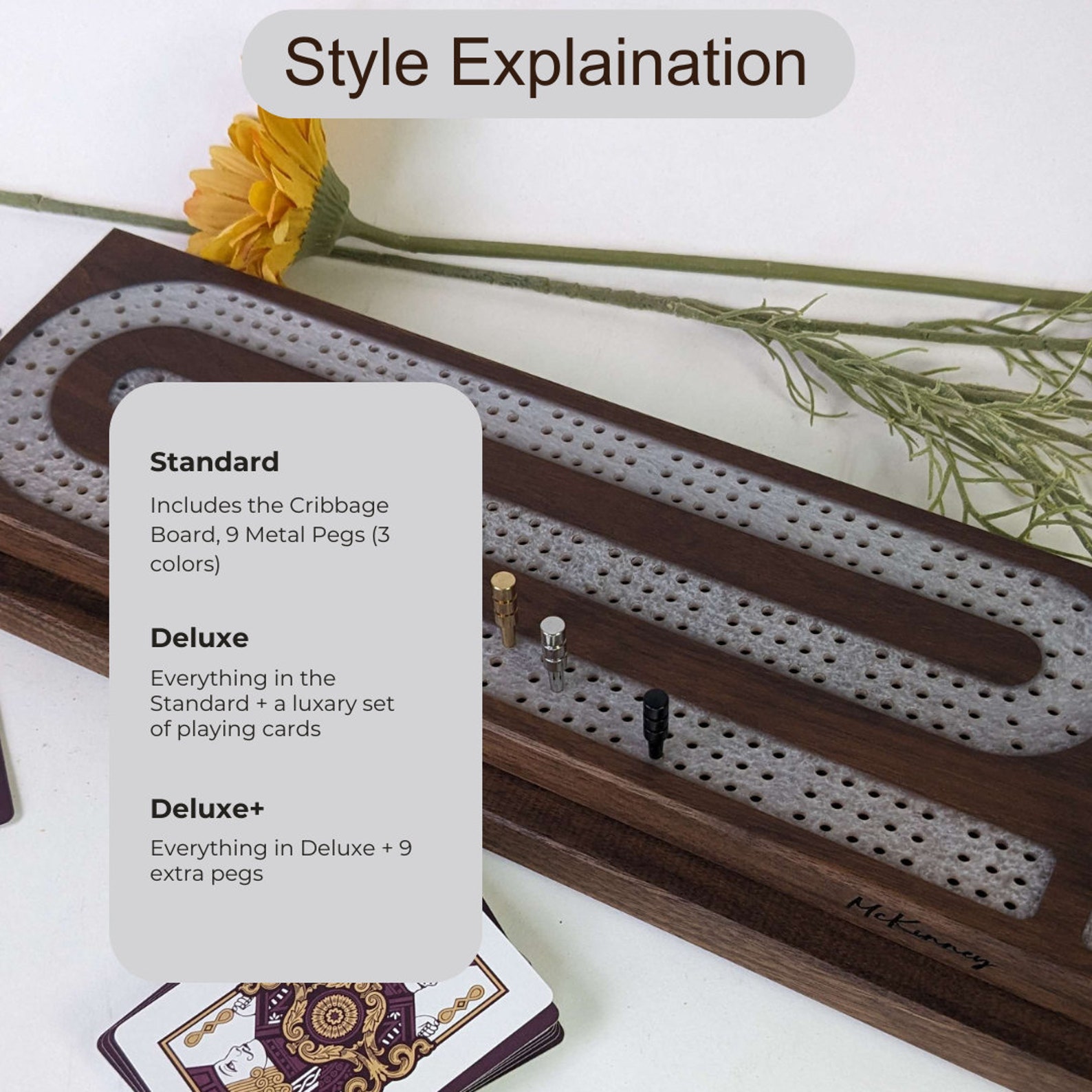 Premium Cribbage Board With Titanium Resin Inlay With Peg & Card ...