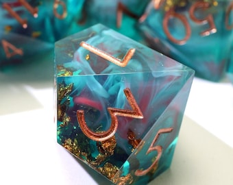 Undertow DnD Dice Set - Blue Sharp Edge Resin Rpg Dice Set for Dungeons and Dragons