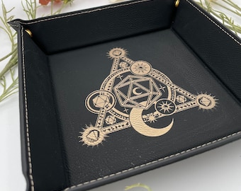 D20 Moon Magic Dice Tray - Vegan Leather DnD Dice Rolling Tray