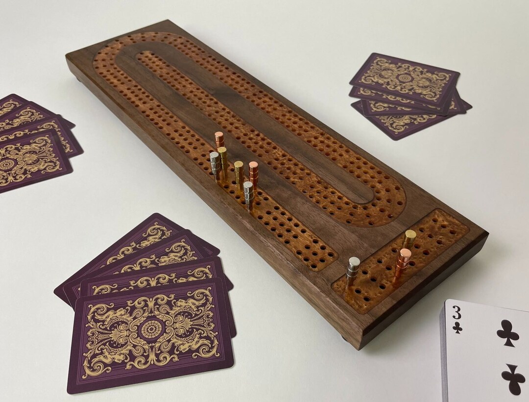 Premium Cribbage Board With Copper Resin Track Inlay Peg Storage Comes