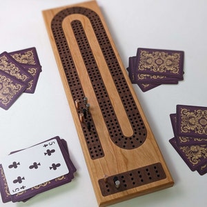 Premium Cribbage Board With Wooden Inlay | Comes With 6 Metal Pegs ...