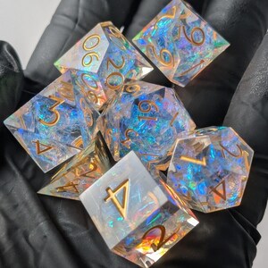 Golden Valor DnD Dice Set – Prismatic Sharp Edged Polyhedral Dice with Gold Numbers image 3