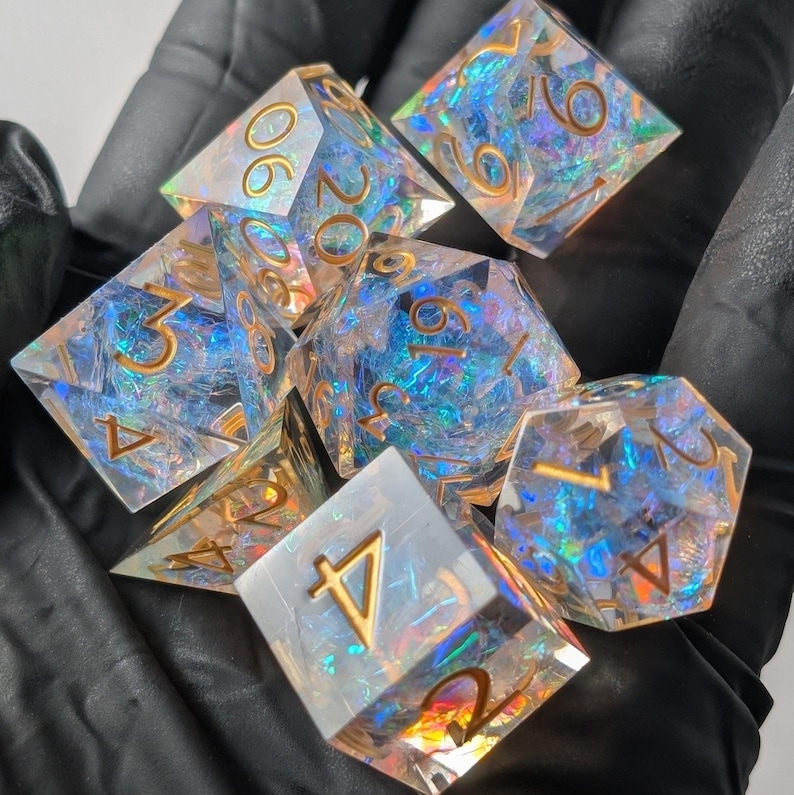 Golden Valor DnD Dice Set – Prismatic Sharp Edged Polyhedral Dice with Gold Numbers image 3