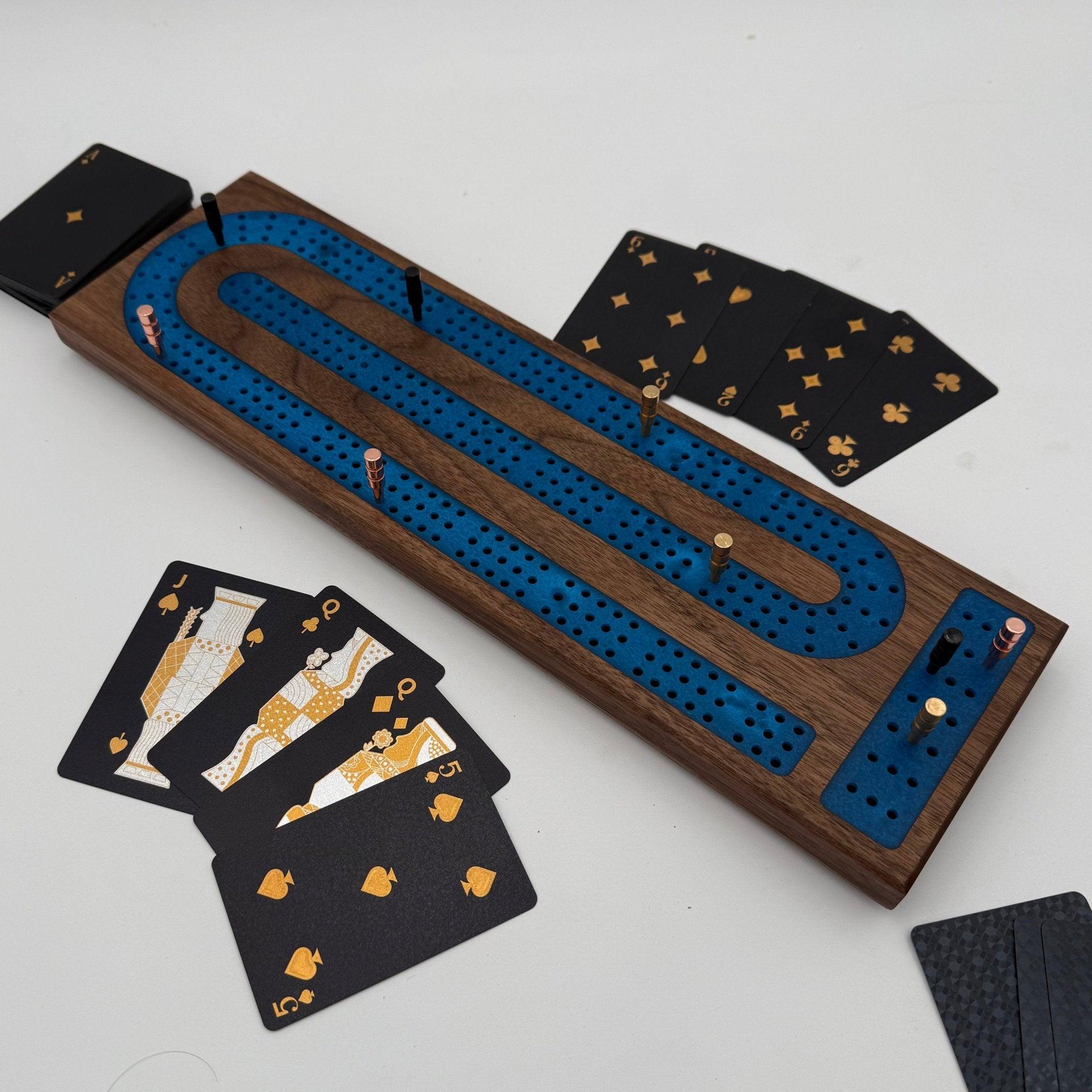 Premium Cribbage Board Cobalt Blue Resin Inlay | Comes With 9 Metal ...