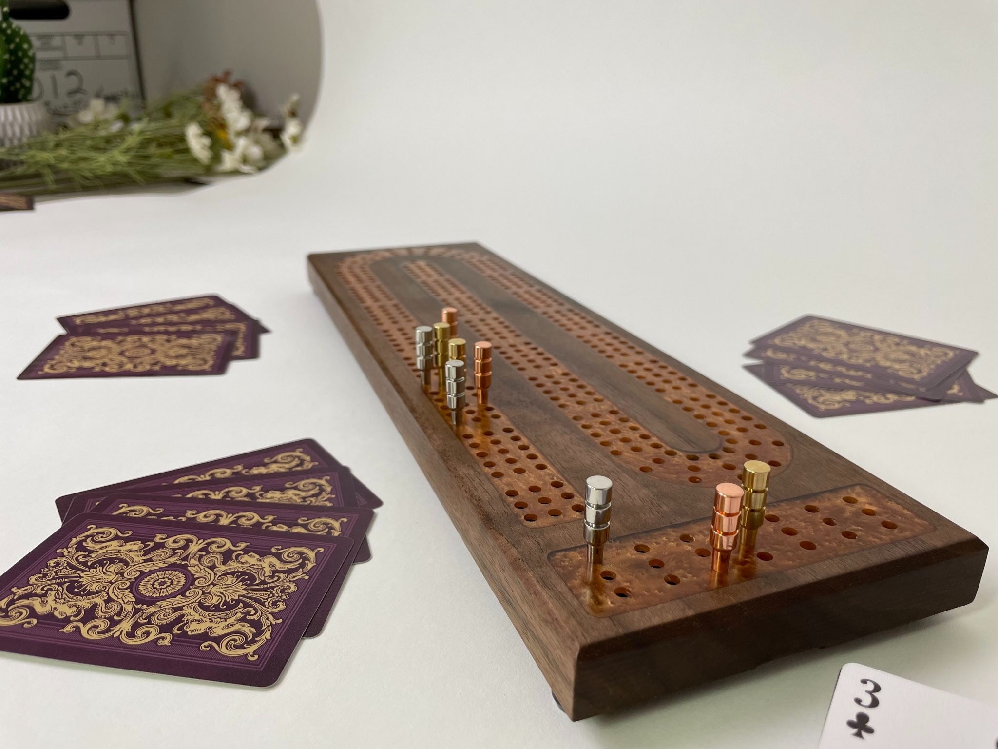 Premium Cribbage Board With Copper Resin Track Inlay Peg Etsy