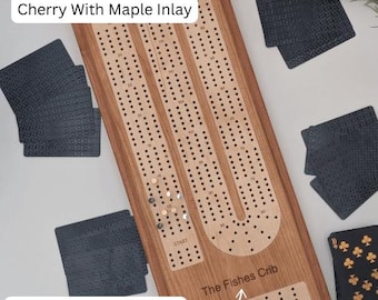 Personalized 4-Lane Cribbage Board with Card Storage – Wooden Inlay Track - Game