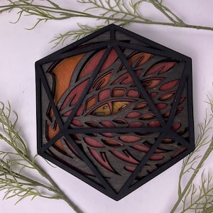 Dragon&#39;s Gaze - D20 Wooden Wall Art for Dungeons and Dragons Enthusiasts