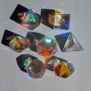 Rainbow Glass Gemstone Dice Set and Metal Dice Storage Tin Combo Set for Dungeons & Dragons image 3
