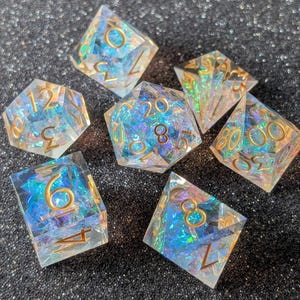 Golden Valor DnD Dice Set – Prismatic Sharp Edged Polyhedral Dice with Gold Numbers image 7