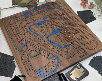 Handmade Cribbage Wars Board - Luxury Board with Resin Inlay – Premium 3-Track Game Setwith Resin Inlay