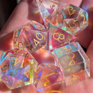 Rainbow Glass Gemstone Dice Set and Metal Dice Storage Tin Combo Set for Dungeons & Dragons image 2