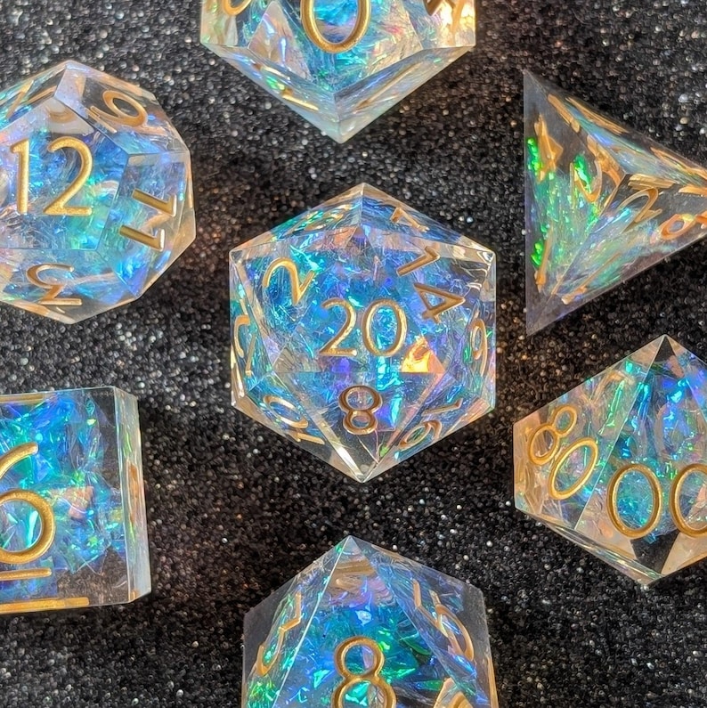 Golden Valor DnD Dice Set – Prismatic Sharp Edged Polyhedral Dice with Gold Numbers image 9