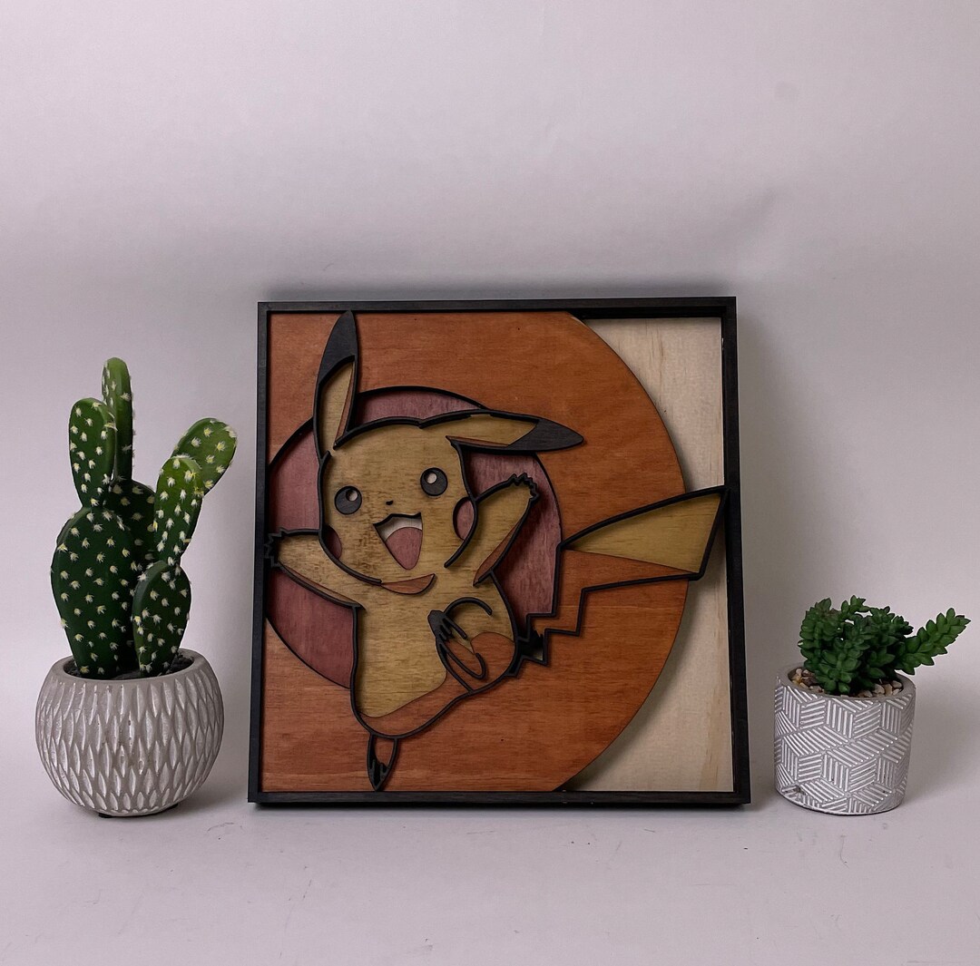 Pikachu Framed Wall Art, Pokemon Framed Wall Art, Home Decor for