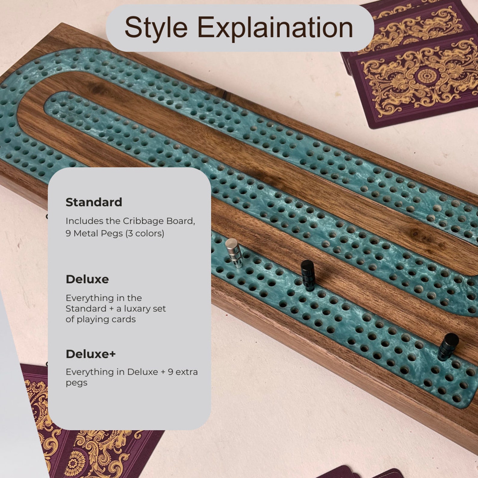 Premium Cribbage Board Glacier Blue Resin Inlay With Peg Storage ...