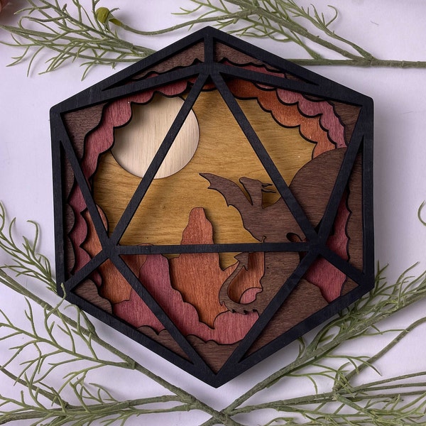 Dragon Roar - D20 Wooden Wall Art for Dungeons and Dragons Enthusiasts