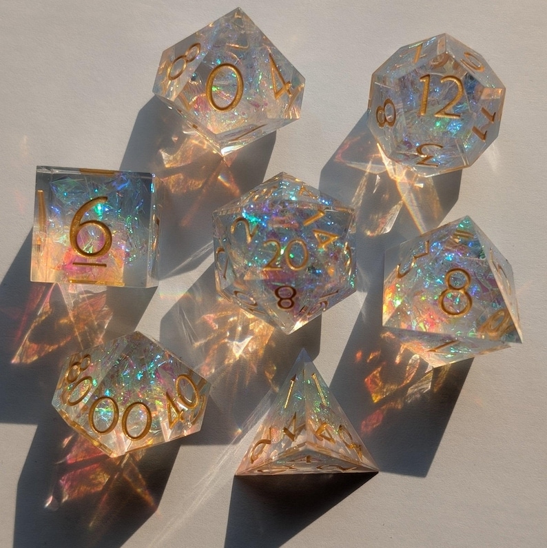 Golden Valor DnD Dice Set – Prismatic Sharp Edged Polyhedral Dice with Gold Numbers image 1