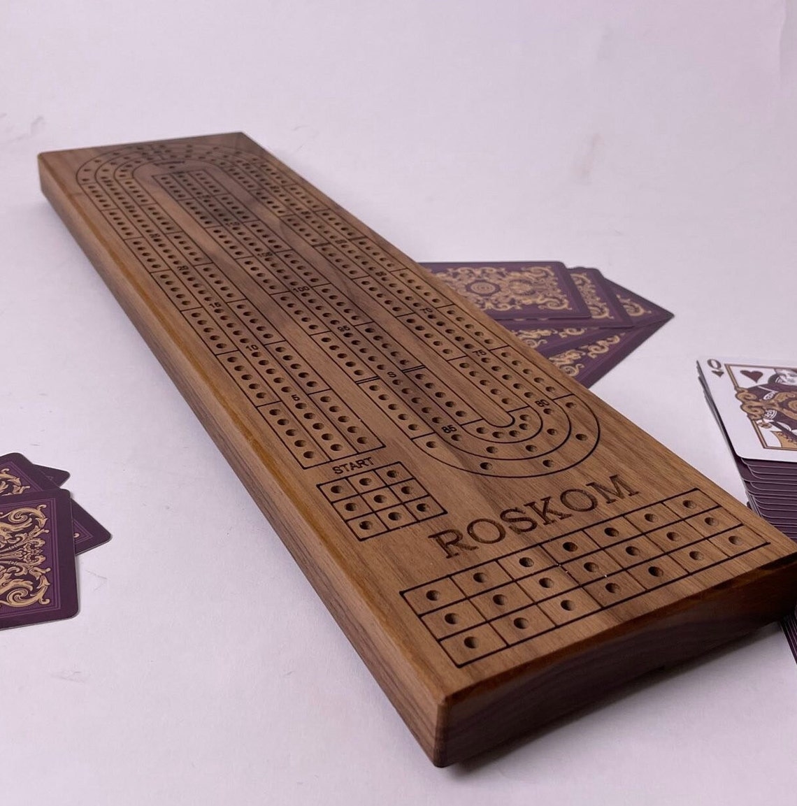 Premium Cribbage Board Includes 6 Pegs Personalization Available Made