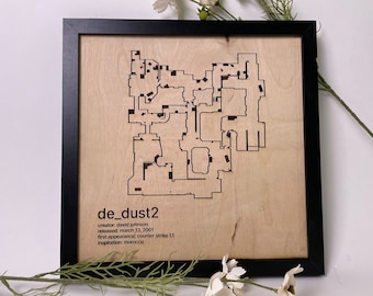 Counter-Strike Cartography - De_Dust2 - Framed Etched Wood Wall Decor