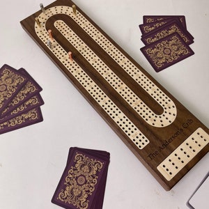 Premium Cribbage Board with Wooden Inlay | Comes with 6 Metal Pegs | Handcrafted in Wisconsin