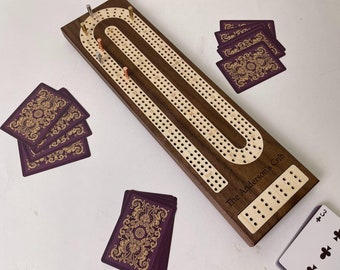 Premium Cribbage Board with Wooden Inlay | Comes with 6 Metal Pegs | Handcrafted in Wisconsin