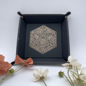 Gilded D20 Dice Tray - Vegan Leather DnD Dice Rolling Tray
