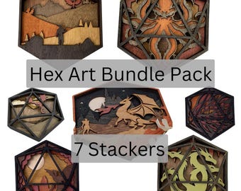 7 Set Dungeons and Dragons Stacker Wall Art | D&D Game Room Decor | Wooden Hex Art